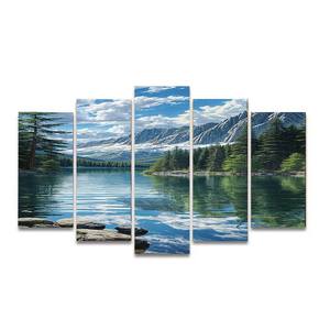 Composición del lago estilo <span class=keywords><strong>Monet</strong></span>-cinco paneles impresionista agua reflejo paisaje lienzo pintura decoración de pared impresión - Product Image 5