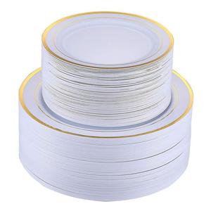 Plastic Plates Disposable 120 Piece Gold Rim Plastic Party Wedding Dinner Plates Set