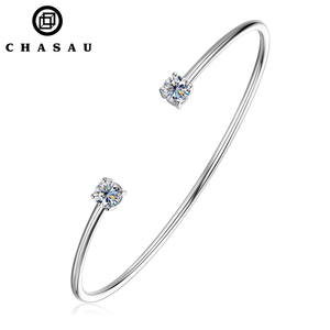 Brazalete Abierto Clásico y Sencillo de Moissanita de 0.50ct y 5mm en Talla Redonda de Plata Esterlina 925 para Mujer con Certificado - Product Image 1