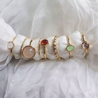 Nouvelle Arrivée Bijoux Fins Ensemble de Bagues de Phalange Étoile et Lune en Pierre Naturelle pour Femme, Bagues de Doigt Midi Empilables Vintage pour Filles