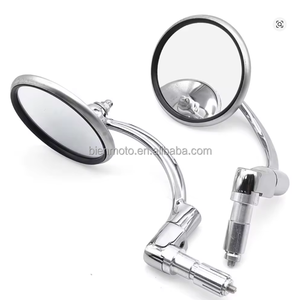 Rétroviseurs latéraux universels pour guidon de moto, scooter, vélo, style vintage, avec tige courbée, forme ronde brillante, pour motard - Product Image 1