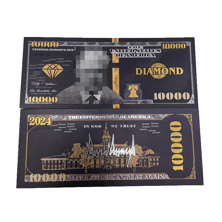 2024 custom souvenir plastic prop money 10000 dollars black gold foil collectible banknote