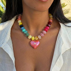 Collier ras du cou tendance avec pendentifs et breloques en acrylique coloré, <span class=keywords><strong>grand</strong></span> pendentif cœur rouge, bijoux pour femme, cadeau d'été pour la plage - Product Image 1