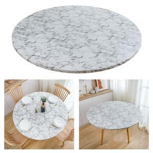 100 to 110cm Round <b>Vinyl</b> Cocktail <b>Table</b> <b>Cover</b> Flannel Backing Printed PEVA Tablecloth for Bars Hotels Branded Commercial Use - Product Image 4