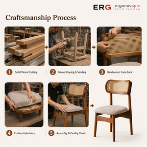 Sedia da Pranzo Moderna in Legno e Rattan con Seduta Imbottita e Schienale in Canna per Ristoranti, Caffè e Sale da Pranzo di Hotel - Product Image 3