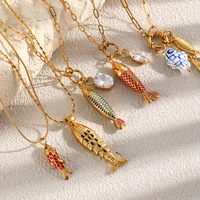 Kalung KITI Berbahan Baja Anti Karat Lapis Emas 18K PVD dengan Liontin Hewan Laut Enamel Modis, Bentuk Ikan, Kerang, dan Bintang Laut