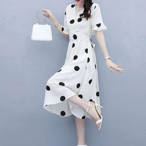 2022 mujeres verano Cruz cuello pico manga corta volantes vestidos coreanos punto impreso vendaje moda Slim A-line <span class=keywords><strong>vestido</strong></span> Casual - Product Image 6