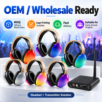 Headphone Silent Disco LED Menyala, Nirkabel, Over Ear, Stereo, Headset Pesta DJ