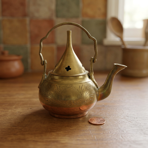Vintage Brass Tea Kettle With <b>Lid</b> And Handle Decorative Engraved Design Water <b>Pot</b> Kettles Metal Drinkware - Product Image 5