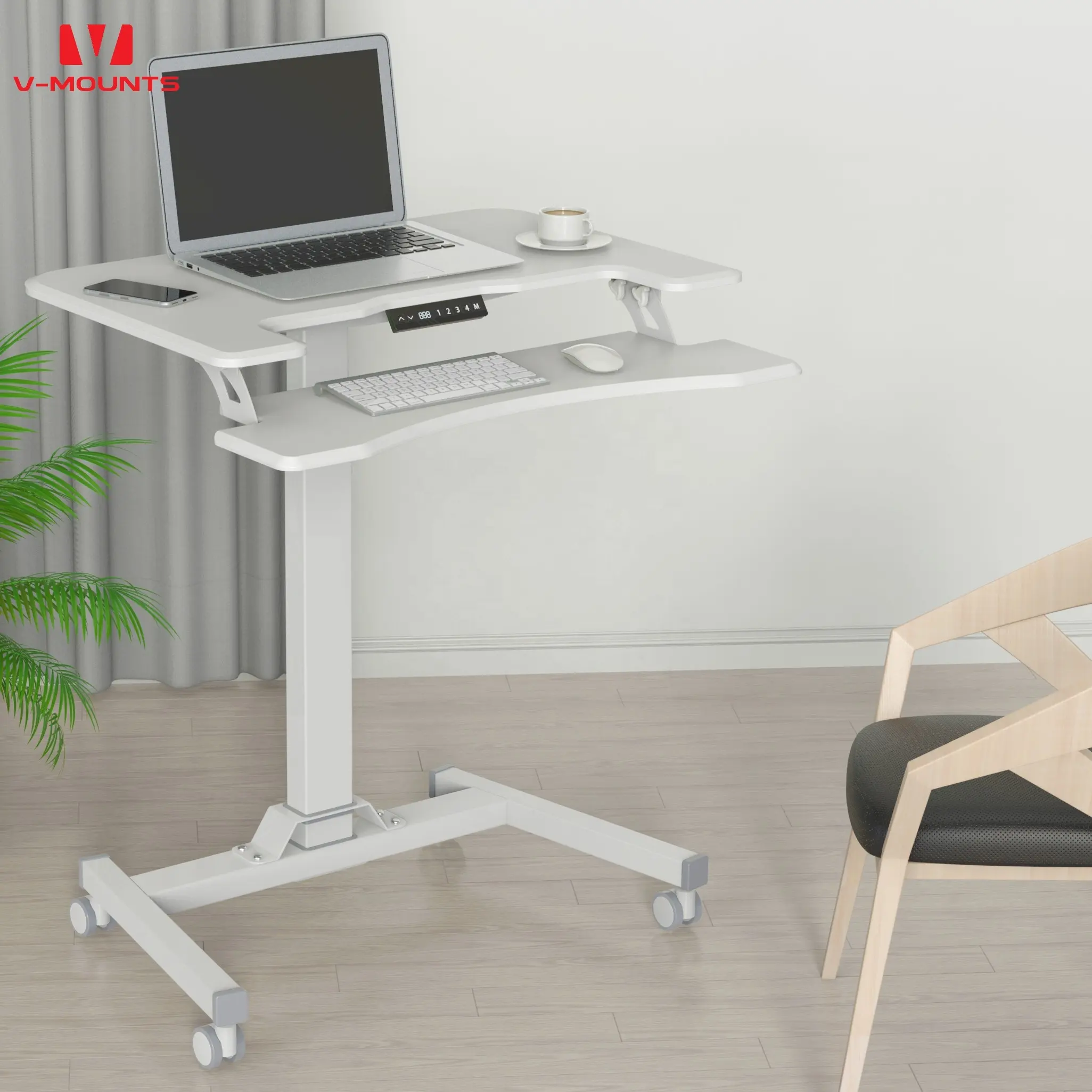 V-mounts Modern Electric Two-Layer Height Adjustable Sitting to Standing Desk with Memory Function for Home Office Workstations