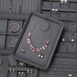 Bandeja de exhibición de joyas gris de lujo, organizador de microfibra para pendientes y joyas, bandeja de exhibición de joyas - Product Image 5