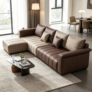 Ensemble de canapé sectionnel moderne en cuir PU en forme de L avec dossier modulaire et accoudoirs carrés pour salon - Product Image 4