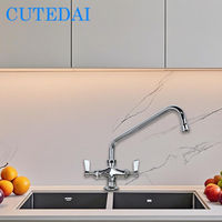 Vente en gros de mitigeur à un trou et deux poignées en laiton massif, robinet de cuisine commercial monté sur le pont pour mitigeur d'eau chaude et froide
