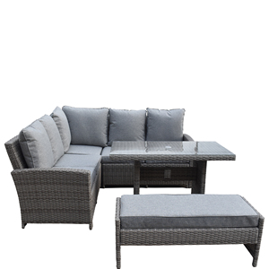 Juego de patio de ratán moderno: sofá, banco y mesa de cristal para espacios de lujo al aire libre - Product Image 3