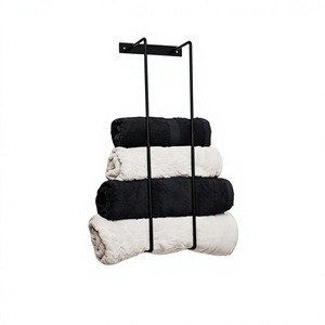 Porte-serviettes mural en acier noir à 2 barres, support fixe minimaliste pour serviettes de bain pour salle de bain - Product Image 6
