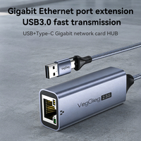 Adaptateur Ethernet VegGieg 2 en 1 USB3.0 vers RJ45 2.5G, connecteur double USB-A et USB-C, câble tressé
