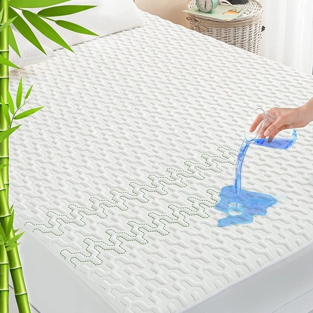 Customized Queen/King Bed Bamboo Eco-Friendly Breathable Mattress Cover Cooling Waterproof Deep Pocket Mattress Bed Mat