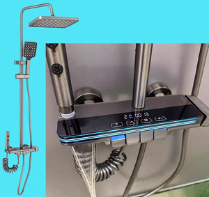 Couverture de douche LED contemporaine de luxe à 4 fonctions Massage corporel électrique en laiton Affichage numérique plein écran Céramique chromée - Product Image 2