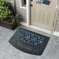 Machine d'entrée de maison moderne en PVC résistant à la corrosion tapis de porte rectangulaire en caoutchouc antidérapant fin imprimé animal puzzle motif maison