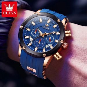   นาฬิกาข้อมือผู้ชาย 9991 Versatility Restored Dial Complete Calendar สีโรสโกลด์ ดีไซน์หน้าปัดแบบหน้าปัดรถยนต์ สายซิลิโคนสีน้ำเงิน ระบบควอตซ์ - Product Image 1