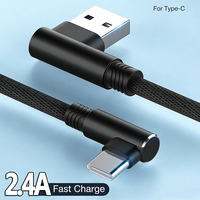 Cable de Carga USB-A a Tipo C de Nylon al por Mayor, con Conector Tipo C en Ángulo de 90 Grados para Uso en Juegos de Teléfono