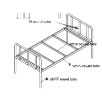 Cadre de lit simple en métal robuste moderne avec pieds tubulaires de 38 mm, barrières en acier thermolaqué, idéal pour dortoirs scolaires, auberges et hôtels, facile à assembler