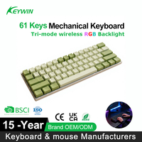 Keywin ZK61 Tri-mode 61-Key 60% Mini Keyboard Mekanik Gaming dengan Lampu Latar RGB USB-C Plug & Play Dukungan OEM ODM