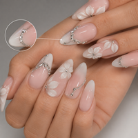 Faux ongles à presser fabriqués à la machine, motif papillon 3D, fleur, French Almond rose nude, réutilisables, vente en gros, pointes d'ongles personnalisées