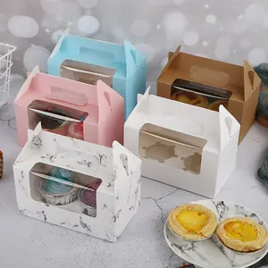 Custom 1 2 4 6 mini cup cake muffin food packing box white brown kraft paper transparent cupcake box