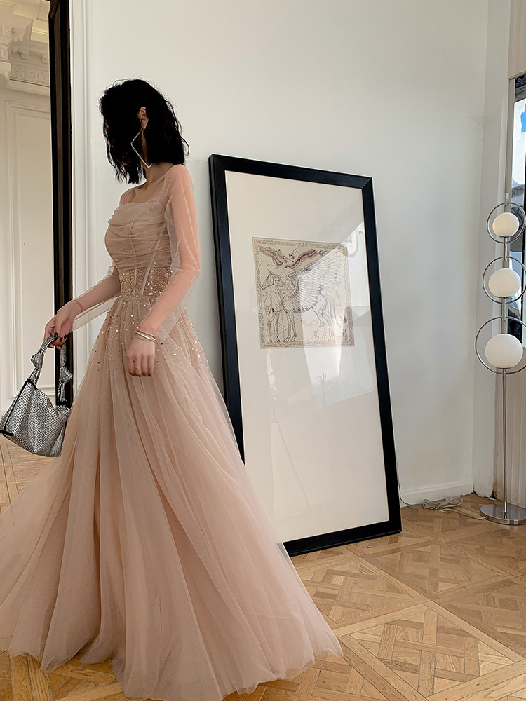NIKBK Abito Sposa Con Strass - Vestito Da Sera Formale E Damigella, Scollo A V