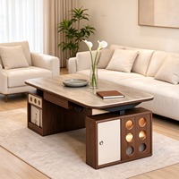 Table basse moderne ATUNUS réglable en hauteur avec plateau en marbre et rangement pour la maison ou l'hôtel – Nouveau mobilier de bar à café