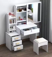 Coiffeuse en bois pratique avec miroir rond et tiroirs de rangement, style européen, pour chambre à coucher - Meilleure vente