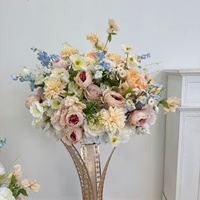 Centre de table floral artificiel de luxe en soie rose poudré, grande boule de pivoines pour décoration de table de mariage et événements