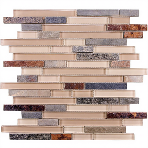Azulejos de mosaico de vidrio de tira de Color transparente de estilo moderno, piedra de pizarra malpuesta para acentos de pared <span class=keywords><strong>Interior</strong></span>, función de ladrillo refractario - Product Image 1