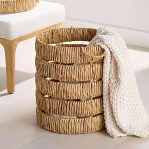 Panier en jonc de mer naturel tissé à la main avec poignées, panier de rangement écologique tissé pour l'organisation de la maison, la lessive, le salon - Product Image 1
