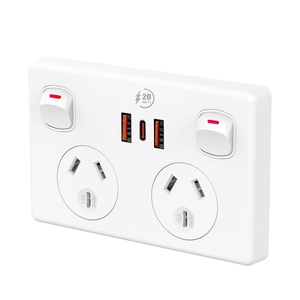 SAA approuvé 10A 240V chargeur haute vitesse 2USBA + USBC PD 20W Au électrique Double GPO Points d'alimentation interrupteur et prise - Product Image 1