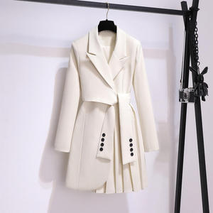 Vestido Blazer de lujo para <span class=keywords><strong>mujer</strong></span> Diseño plisado Otoño Estilo francés de <span class=keywords><strong>alta</strong></span> <span class=keywords><strong>costura</strong></span> Abrigo largo para negocios Invierno - Product Image 3