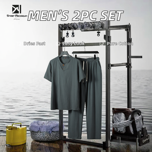 Herensportpak van katoen, 2-delig - sneldrogend gebreid zomer fitness shirt & broek - Product Image 2