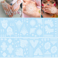 Tatouage temporaire au henné blanc indien floral, tendance, haut de gamme, imperméable, longue durée, non toxique, à transfert d'eau pour visage et corps - Meilleures ventes