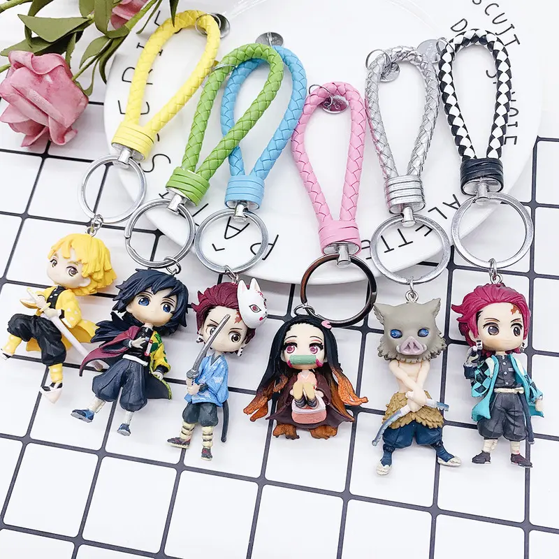 6 Pieces Demon Slayer Keychain Kimetsu No Yaiba Key Ring Kamado Nezuko Key Holder