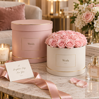 Boîte à fleurs ronde multi-tailles avec bordure dorée, logo personnalisé, en carton rigide pour présentation florale