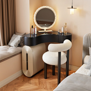 Modern Wood <strong>Corner</strong> <strong>Dressing</strong> <strong>Table</strong> LED Lighted Mirror Large Capacity Storage Cabinet Adjustable Design Wall Mount Bedroom - Product Image 1