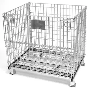 Stapelen Opslag Stlage Palletkooi Opvouwbare Trolley Mand Pallet Verplaatsbare Metalen Gaascontainers Met Wielen