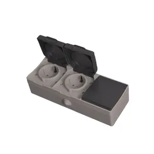 Ip54 Socket Ip54 Switch Ip54 16a double schuko socket with cover and one gang switch plastic base Socket Outdoor