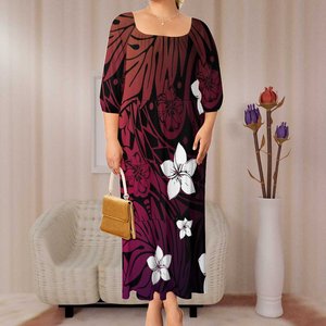 Lujo Isla del Pacífico Wear Puff manga Sexy elegante vestido escalonado SAMOAN tatuaje diseño de talla grande Falda recta para mujeres - Product Image 3