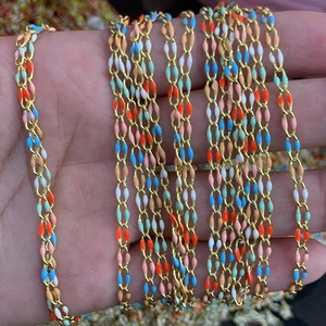 2025 nuevo collar <span class=keywords><strong>permanente</strong></span> cadenas Diy accesorios de acero inoxidable Rosa Arco Iris esmalte cadenas para mujer fabricación de joyas - Product Image 2