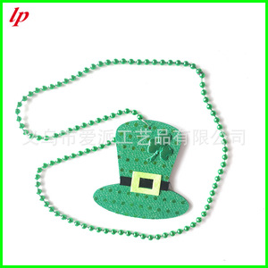 Collier à pendentif chapeau vert perlé, accessoire de costume pour la fête de la Saint-Patrick, bijoux fantaisie en forme de dessin animé - Product Image 3