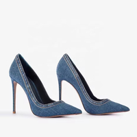 Escarpins élégants pour femmes de haute qualité, à bout pointu, en PU, bleu denim, à enfiler, style slingback