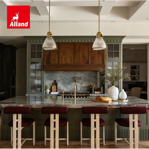 Alland Stile Unico Armadietti a Muro con Porte in Vetro Verde Militare, Mobili da <span class=keywords><strong>Cucina</strong></span> Personalizzati Verde Foresta con Top in Marmo - Product Image 1