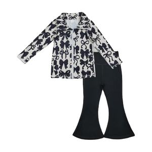 Ropa atlética RTS Boutique con estampado de lazos de Halloween para niños, abrigo estampado de lazos de béisbol, pantalones acampanados, trajes de 2 piezas, ropa de Yoga para niños - Product Image 1